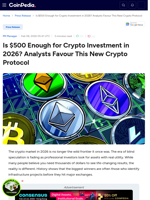 Is $500 Enough for Crypto Investment in 2026? Analysts Favour This New Crypto Protocol