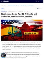 Stablecoins Could Add $2 Trillion to U.S. Treasuries, Predicts Scott Bessent