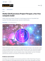 Stellar (XLM) previews Project Thruput, a fee-free compute model - Blockchain.News