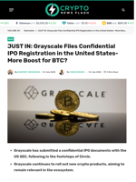 JUST IN: Grayscale Files Confidential IPO Registration in the United States- Boost for BTC?
