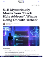 $1B Mysteriously Moves from “Black Hole Address”, What’s Going On with Tether?