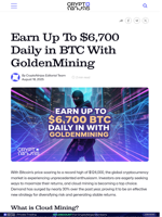 Earn Up To $6,700 Daily in BTC With GoldenMining