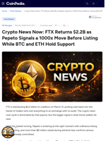 Crypto News Now: FTX Returns $2.2B as Pepeto Signals a 1000x Move Before Listing While BTC and ETH Hold Support