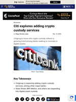 Citi explores adding crypto custody services