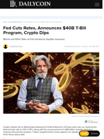 Fed Cuts Rates, Announces $40B T-Bill Program, Crypto Dips - DailyCoin