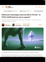 Ethereum exchange reserves fall to 14 mln - Is ETH's 2025 bull run set to repeat? - AMBCrypto