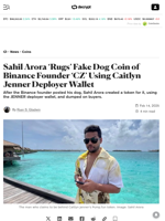 Sahil Arora ‘Rugs’ Fake Dog Coin of Binance Founder ‘CZ’ Using Caitlyn Jenner Deployer Wallet - Decrypt