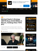 Strategy (MSTR) Buys $330 Million In Bitcoin, Holdings Near 767K BTC