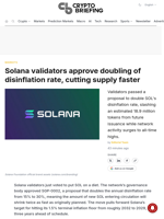 Solana validators approve doubling of disinflation rate, cutting supply faster