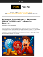 Ethereum Presale Reports Reference MAGACOIN FINANCE in Broader Contexts