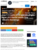 Top 5 Crypto Airdrops Live Right Now: IPO Genie Leads This Week’s Rankings | Live Bitcoin News