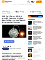 US Tariffs on BRICS Could Deepen Global De-Dollarization Trend, Economist Warns – Economics Bitcoin News