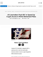 US Lawmakers Push SEC to Speed Up Crypto Access in 401(k) Retirement Plans