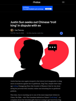 Justin Sun seeks out Chinese 'troll king' in dispute with ex