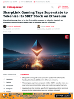 SharpLink to Tokenize SBET Stock on Ethereum via Superstate