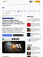 Federal Judges Deny Anthropic Relief in Claude Military AI Ban, Set May Oral Arguments – Bitcoin News