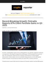 Record-Breaking Growth: Fintradix Reports 87% Client Portfolio Gains in Q3 2025