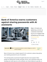 Bank of America warns customers against sharing passwords with AI assistants