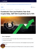 Fundstrat's Tom Lee Predicts Year-End Crypto Rally, S&P 500 Could Rise Up to 10%
