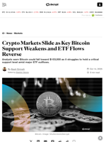 Crypto Markets Slide as Key Bitcoin Support Weakens and ETF Flows Reverse - Decrypt