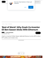 'Best of Worst': Why Zcash Co-Inventor Eli Ben-Sasson Sticks With Ethereum - U.Today