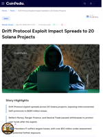 Drift Protocol Exploit Impact Spreads to 20 Solana Projects