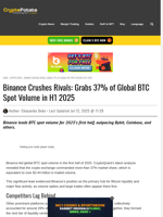 Binance Crushes Rivals: Grabs 37% of Global BTC Spot Volume in H1 2025