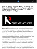 Renova (RVA) Completes 90% of Its Presale at a Price of $0.008 and Announces Upcoming Listing at $0.06 on Platforms such as KuCoin, Huobi, LBank, Kraken, and Bybit - Visionary Financial