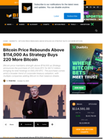 Bitcoin Price Rebounds Above $114,000 As Strategy Buys 220 More Bitcoin