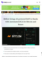 Bitflow brings AI-powered DeFi to Stacks with Automated DCA for Bitcoin and Runes - CoinJournal
