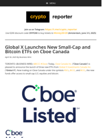 Global X Launches New Small-Cap and Bitcoin ETFs on Cboe Canada