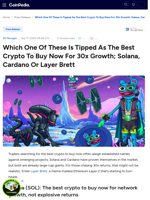 Which One Of These Is Tipped As The Best Crypto To Buy Now For 30x Growth; Solana, Cardano Or Layer Brett