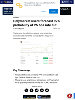 Polymarket users forecast 97% probability of 25 bps rate cut
