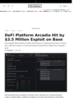 DeFi Platform Arcadia Hit by $3.5 Million Exploit on Base - 