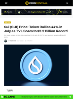 Sui (SUI) Price: Token Rallies 44% in July as TVL Soars to $2.2 Billion Record - CoinCentral