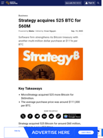 Strategy acquires 525 BTC for $60M