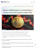 Monero (XMR) jumps to 5-month high as privacy coins lead surprise market rally - CoinJournal