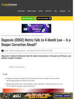Dogecoin (DOGE) Metric Falls to 4-Month Low – Is a Deeper Correction Ahead?