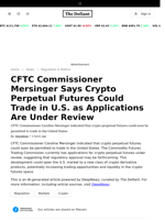 CFTC Commissioner Mersinger Says Crypto Perpetual Futures Could Trade in U.S. as Applications Are Under Review - 