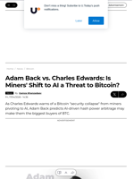 Adam Back vs. Charles Edwards: Is Miners' Shift to AI a Threat to Bitcoin? - U.Today