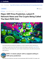 Major XRP Price Prediction, Latest Pi Network News and The Crypto Being Called The Next PEPE Coin
