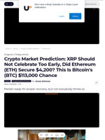 Crypto Market Prediction: XRP Should Not Celebrate Too Early, Did Ethereum (ETH) Secure $4,200? This Is Bitcoin's (BTC) $113,000 Chance - U.Today