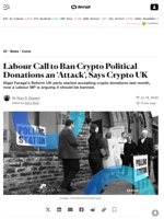 Labour Call to Ban Crypto Political Donations an ‘Attack’, Says Crypto UK - Decrypt