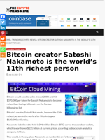Bitcoin creator Satoshi Nakamoto is the world’s 11th richest person - The Crypto News Wire