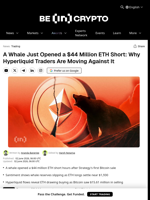 A Whale Just Opened a $44 Million ETH Short: Why Hyperliquid Traders Are Moving Against It