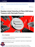 Nasdaq-Listed VisionSys AI Plans $2B Solana Treasury with Marinade Finance
