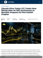 Litecoin Price Today: LTC Trades Near $60.50 After Its 15th Anniversary as Remittix Prepares Its First Market Chapter - TechBullion