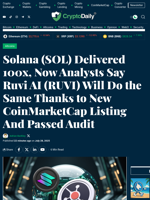 Solana (SOL) Delivered 100x, Now Analysts Say Ruvi AI (RUVI) Will Do the Same Thanks to New CoinMarketCap Listing And Passed Audit - Crypto Daily