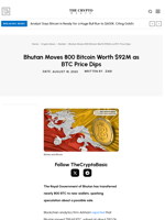 Bhutan Moves 800 Bitcoin Worth $92M as BTC Price Dips