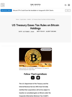 US Treasury Eases Tax Rules on Bitcoin Holdings